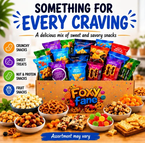 Miniatura 5 de Foxy Fane Caja de regalo navideña de 60 unidades, surtido de 60 bocadillos y golosinas saludables, paquete variado perfecto para el regreso a