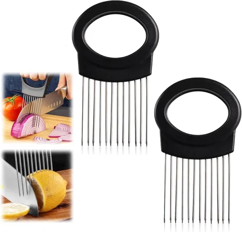 Miniatura 6 de Soporte de cebolla mejorado para rebanar, cortador de cebolla de limón de acero inoxidable para rebanar, cortador de verduras para patatas y Redonda