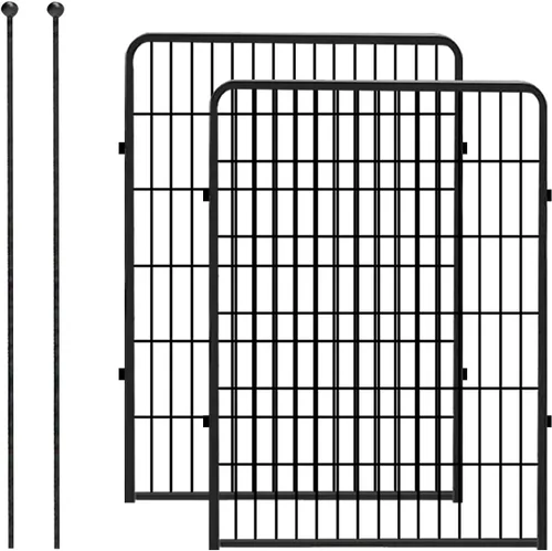 Miniatura 16 de Valla decorativa de metal negro para jardín con puerta, 82 pies de largo, 32 pulgadas de alto, 36 paneles de valla sin excavación, valla de barrera