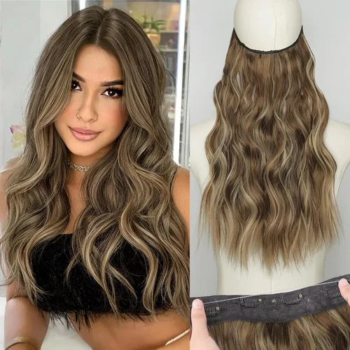 Miniatura 13 de KooKaStyle - Extensiones de cabello con hilo invisible, diadema transparente, ajustables, 4 clips fijadores, cabello largo y ondulado de 12