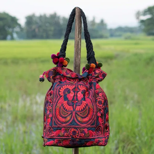 Miniatura 4 de changnoi Bolsa de mano con cordón hecho a mano bolsa de compras bordada Hmong Tribes