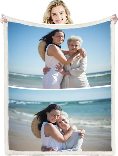 Miniatura 6 de Manta personalizable, cálida y suave con imagen, manta de forro polar Sherpa personalizada para mascotas, familiares, amigos, cumpleaños, bodas, 1 1