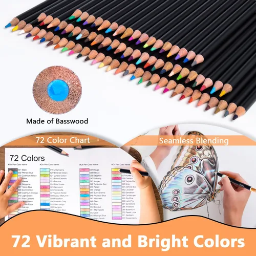 Miniatura 3 de Drawdart - Lápices de colores para colorear para adultos, juego de 72 lápices profesionales de núcleo blando para dibujo, bosquejo, sombreado con 72