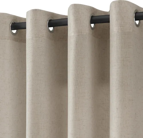 Miniatura 15 de Cortinas de lino beige de abedul de 84 pulgadas de largo para sala de estar, cortina semitransparente filtrante de luz de lujo, decoración moderna