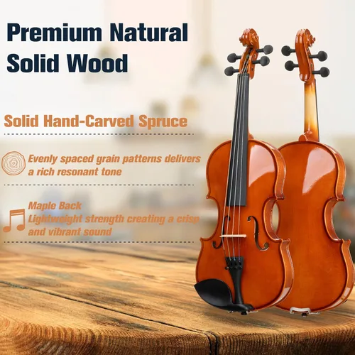 Miniatura 2 de Mendini by Cecilio Juego de viola de madera maciza de 14 pulgadas para principiantes, kit de viola acústica tallada a mano con estuche rígido, arco