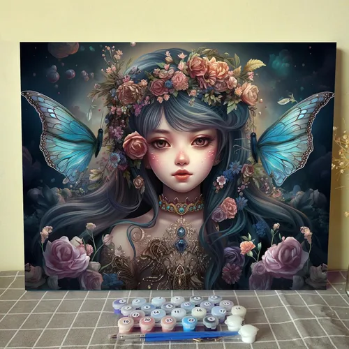 Miniatura 20 de Tucocoo Kit de pintura de corona de ángel para adultos, flores rosadas, pintura por números para niños y adultos, principiantes, hadas, ángel