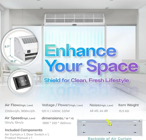 Miniatura 7 de DuraSteel Cortinas de aire montadas en la pared para puertas comerciales - Ventiladores de mosca blancos de 40 pulgadas - Ventilador sobre puerta