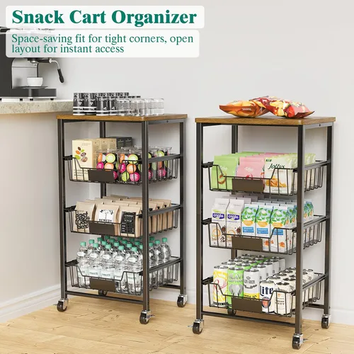 Miniatura 6 de XYZLVSI Carrito de almacenamiento de cocina con ruedas, carrito de metal de 4 niveles, cesta de almacenamiento de frutas y verduras, estante