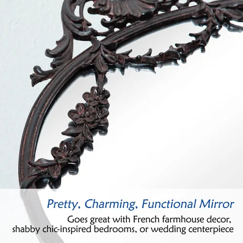 Miniatura 5 de NIKKY HOME Espejo Victoriano Pequeño de Pared de Metal Decorativo Rústico Ovalado de 10" x 12" para Decoración del Hogar, Negro