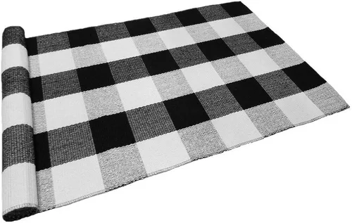 Miniatura 11 de Levinis - Alfombras de pasillo de cocina - Negras y blancas, cojín de sofá de celosía retro y alfombra de área - Alfombras lavables, tejidas a mano