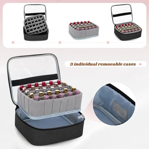 Miniatura 3 de LUXJA Organizador de esmalte de uñas rodante con capacidad para 90 botellas y una lámpara de uñas, estuche de esmalte de uñas rodante con una