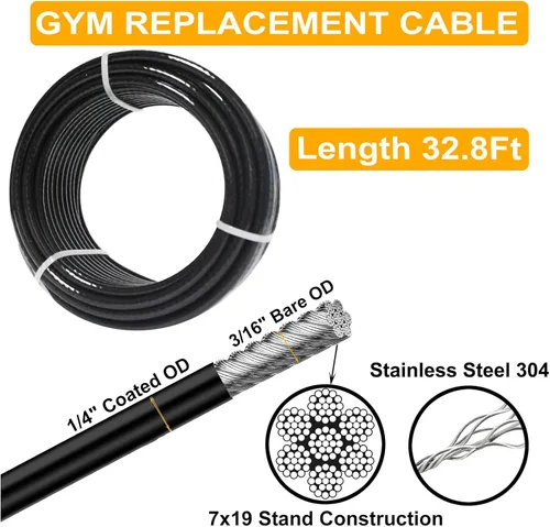 Miniatura 2 de Cable de polea de fitness de 32.8 pies/98.4 pies, cable de acero para gimnasio en casa, reemplazo de cable de gimnasio para máquina de cable