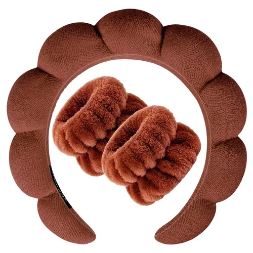 Miniatura 15 de Zkptops Diadema de Spa para Lavar la Cara Muñequera Esponja Maquillaje Cuidado de la Piel Diadema de Tela de Rizo Burbuja Suave Prepárate Diadema