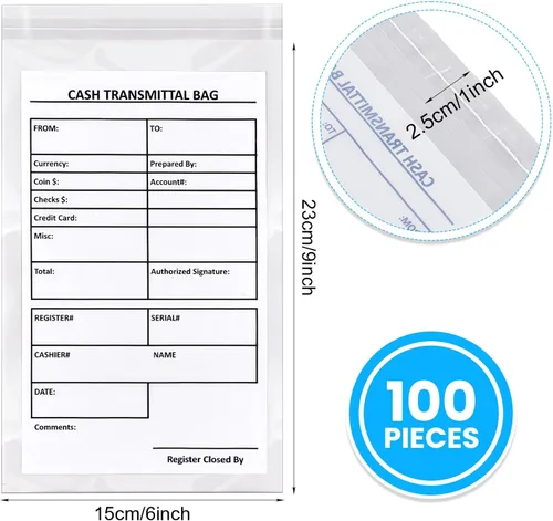Miniatura 2 de Lewtemi 100 bolsas de transferencia de efectivo para depósito bancario, a prueba de manipulaciones, bolsas de poliuretano transparente