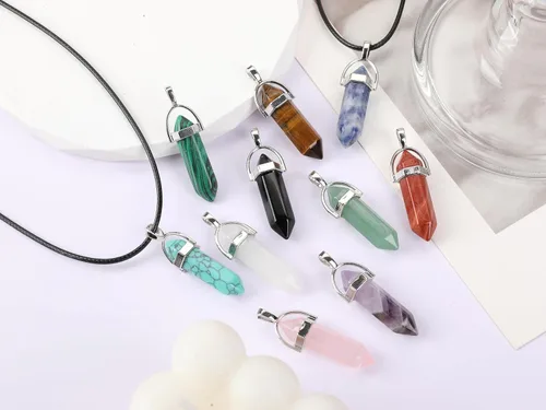 Miniatura 30 de Zenkeeper Colgante hexagonal de cristal natural – Piedra de cuarzo puntiaguda/piedra curativa en forma de corazón para hacer joyas y collares