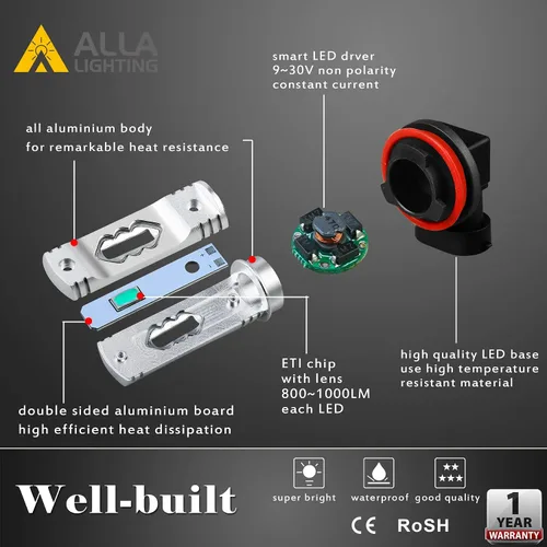 Miniatura 6 de Alla Lighting 3600lm Xtreme Super Bright H11 H16 Bombillas LED antiniebla Lámpara de repuesto H8, 8000K azul hielo, alta iluminación ETI 56-SMD
