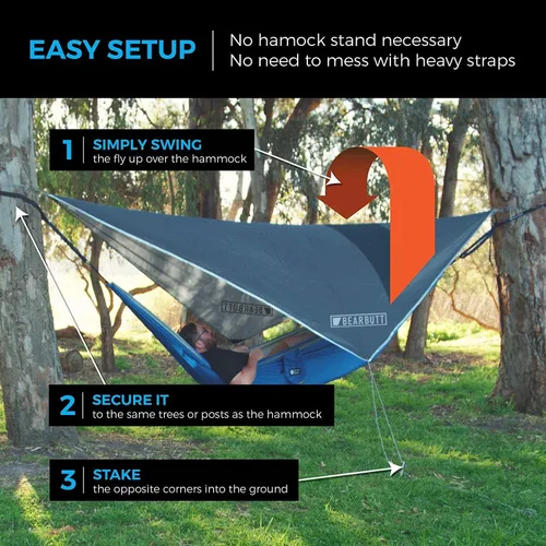 Miniatura 5 de Bear Butt Hamaca para lluvia y lona de campamento, lona impermeable ultraligera de 11 x 9 pies para hamaca y tienda de campaña, fácil de instalar