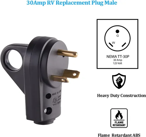 Miniatura 2 de Veepeak Enchufe de RV de 30 Amperios Macho de Reemplazo TT-30P de Servicio Pesado 125V 30A Calificado de 3 Clavos Conector de Energía Eléctrica