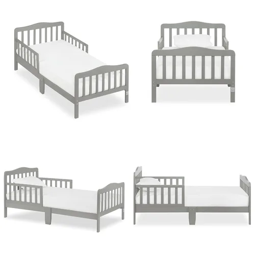 Miniatura 8 de Dream On Me Cama para niños pequeños de diseño clásico en gris claro, cama de madera baja al piso con rieles de seguridad, certificada GREENGUARD