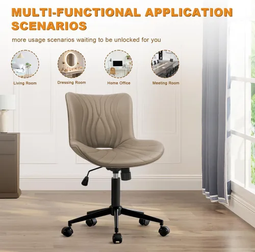Miniatura 7 de Silla de Oficina, Silla de Escritorio Sin Brazos con Ruedas, Sillas Ergonómicas Cómodas para Oficina en Casa y Computadora, Silla de Tocador de Caqui