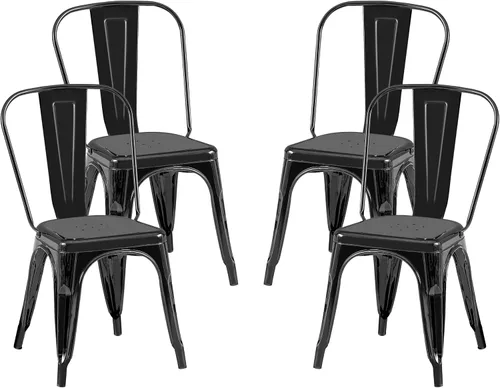 Miniatura 13 de AC Pacific Sillas de comedor de metal industrial de 18 pulgadas de altura, asiento apilable de cocina o bar, diseño moderno y duradero, muebles