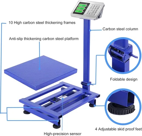 Miniatura 7 de TUFFIOM Báscula Electrónica de Plataforma de 661 libras, Básculas Digitales de Piso Plegables de Servicio Pesado, Acero Inoxidable con Pantalla LCD