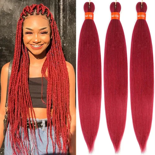 Miniatura 21 de Cabello trenzado preestirado ombré, extensiones de cabello trenzado sedoso, sin picazón, trenzas de cabello trenzado de ganchillo con textura Yaki