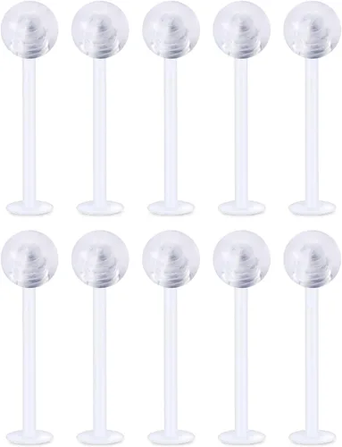 Miniatura 6 de Anillos de plástico transparente de 16G y 14G para la lengua, piercing para cirugía, bioflex flexible, extra largo, labtert, monroe, medusa, anillos