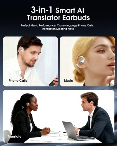 Miniatura 6 de Auriculares de traducción inalámbricos Bluetooth, intérprete en tiempo real, traductor de idiomas, auriculares con aplicación sin suscripción