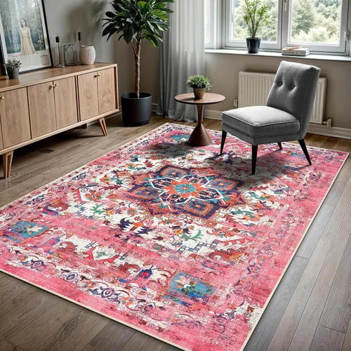 Miniatura 74 de GLN Rugs Bohemian Collection - Alfombra de felpilla lavable a máquina, bohemio vintage, antideslizante, alfombra de felpilla de pelo bajo, alfombra