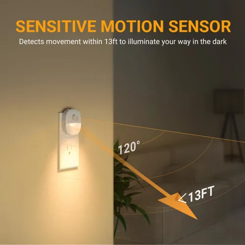 Miniatura 2 de Lyridz Luz nocturna enchufable con sensor de movimiento y sensor de atardecer a amanecer, luz nocturna blanca fría regulable con brillo ajustable