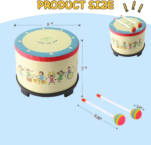 Miniatura 5 de Floor Tom Drum - Instrumento de percusión colorido de 8 pulgadas con 2 mazos para niños, regalo especial de Navidad y cumpleaños (8 pulgadas)