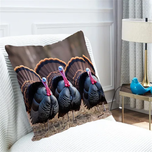 Miniatura 4 de Fundas de almohada de lino y algodón con diseño de pavo salvaje, fundas de almohada para sofá, cama, decoración del hogar, 18 x 18 pulgadas