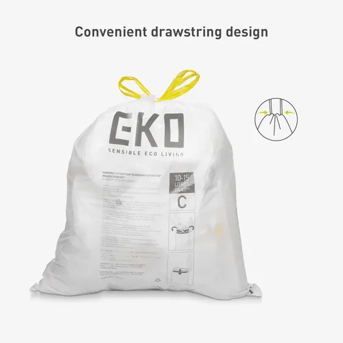 Miniatura 3 de EKO 4 galones / 10-15 litros, 80 bolsas de basura pequeñas con cordón, bolsas de basura extrafuertes sin perfume, rollo fácil de dispensar