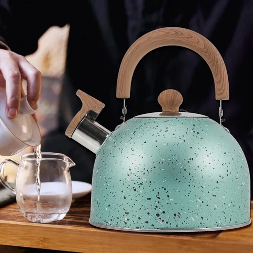 Miniatura 8 de Hemoton Hervidor de té silbante para estufa, tetera de acero inoxidable, hervidor de agua, hervidor de agua con mango ergonómico de agarre fresco