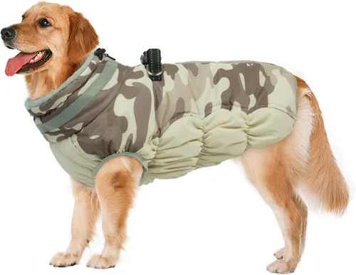 Miniatura 62 de Lelepet Abrigo cálido para perro, abrigo de invierno para perro, chaqueta impermeable para perros con arnés incorporado, chaleco reflectante