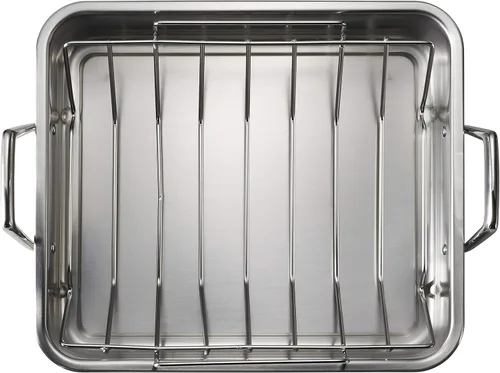 Miniatura 9 de Tramontina Bandeja de Asar Profunda de Acero Inoxidable de 16.5 Pulgadas con Parrilla para Rociar y Rejilla en V, Asador de Pavo para Horno, Apto