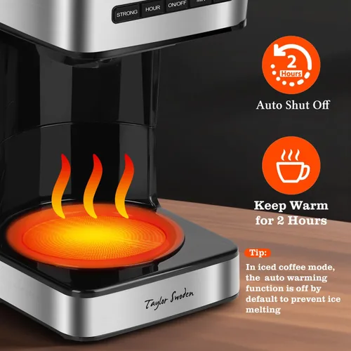 Miniatura 4 de Taylor Swoden Cafeteras programables de 12 tazas, cafetera para café caliente y café helado, 4 niveles de intensidad de preparación, pantalla LED