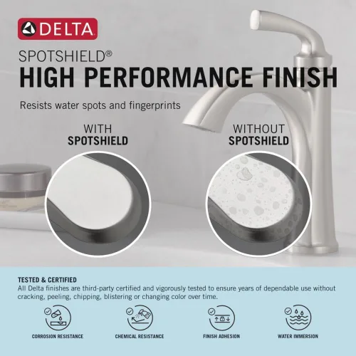 Miniatura 3 de Delta Geist - Grifo de baño de níquel cepillado de 1 agujero, grifo de lavabo de baño de un solo orificio para tocador, ensamblaje de drenaje