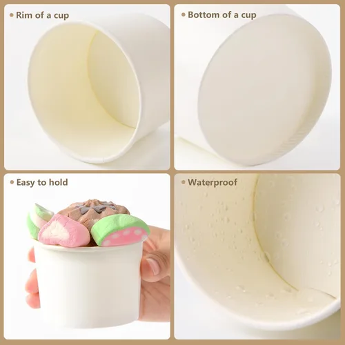 Miniatura 3 de 200 unidades, Tazas de papel para helado de 4 onzas, Tazas de yogur congelado, Cuencos de postre, Suministros para postre congelado (Blanco)