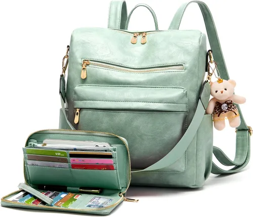 Miniatura 8 de Soperwillton Bolso de mochila para mujer. Bolsos de mano con diseño multiusos. Bolsa de hombro de cuero sintético. Bolsa de viaje. Juego de 2