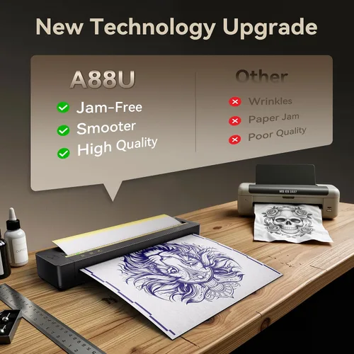 Miniatura 5 de TATTMUSE Kit de impresora de plantillas de tatuaje para principiantes, impresora térmica portátil de tatuajes para artistas, impresora de plantillas
