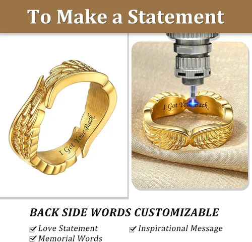 Miniatura 2 de Bestyle Anillos antiguos de alas de ángel para mujeres y hombres, anillos de banda de plumas de guardián, anillos de promesa para parejas amantes