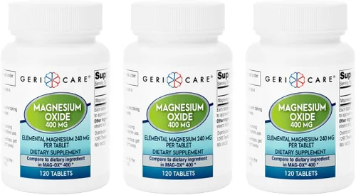 GeriCare Suplemento de óxido de magnesio 240 mg de magnesio elemental, 120 tabletas, apoyo mineral esencial, promueve la salud vascular, la fuerza