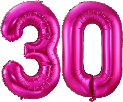 Miniatura 10 de Globo de cumpleaños de 40 pulgadas de color rosa intenso con el número 0, globos grandes de Mylar para fiesta de cumpleaños, aniversario, festival