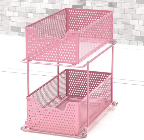 Miniatura 6 de Simple Houseware - Cajón organizador de cesta deslizante de 2 niveles, rosa