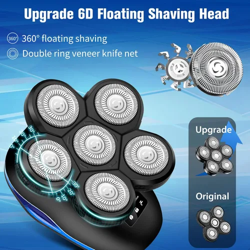 Miniatura 7 de Afeitadora de cabeza para hombres, afeitadora eléctrica 6 en 1 mejorada para hombre, afeitadora de cabeza calva, afeitadora inalámbrica