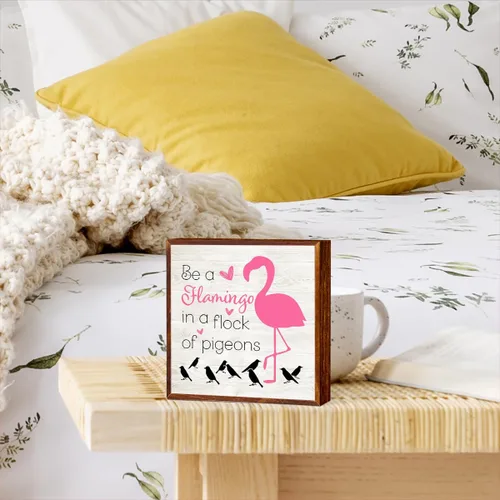 Miniatura 5 de Decoración de flamenco para decoración de verano para el hogar, escritorio de flamenco, inspirador, día soleado, caja de madera, letrero de madera