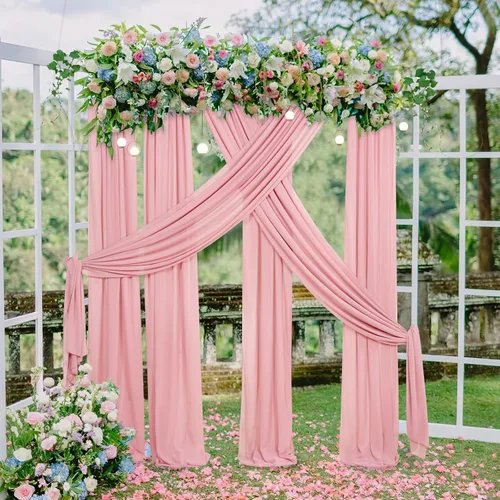 Miniatura 26 de Tela drapeada para arco de boda, 6 paneles de tela de gasa blanca, cortinas de telón de fondo transparente de 6 yardas para decoración de baby Blanco
