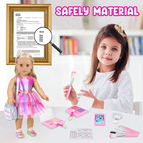 Miniatura 5 de ZITA ELEMENT Juego de 14 piezas de accesorios de maquillaje para muñeca de 18 pulgadas con vestido para muñeca de la generación, juego de maquillaje